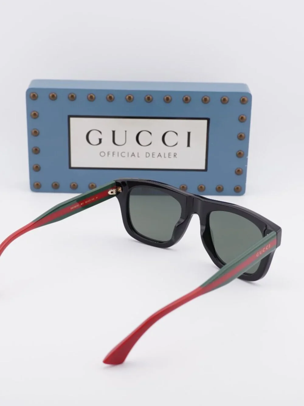 Gucci GG1991S 001 Square Sunglasses - Shiny Black/Red/Grey